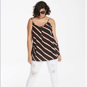Strappy black cami tank with red and white stripe